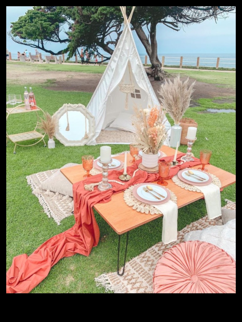 Boho Picnic Μια ρουστίκ και κομψή συγκέντρωση 2 Πώς μπορώ να ενσωματώσω Συμβουλές για τη διακόσμηση ενός υπαίθριου σημείου για πικνίκ με Boho Vibes;